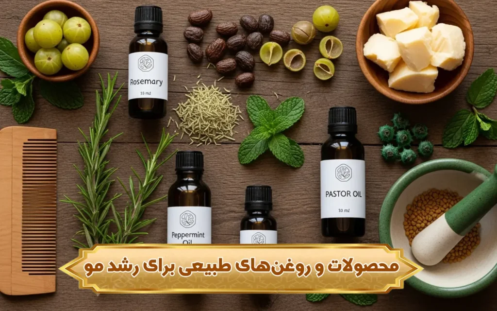 تصویر محصولات و روغن های طبیعی برای رشد مو